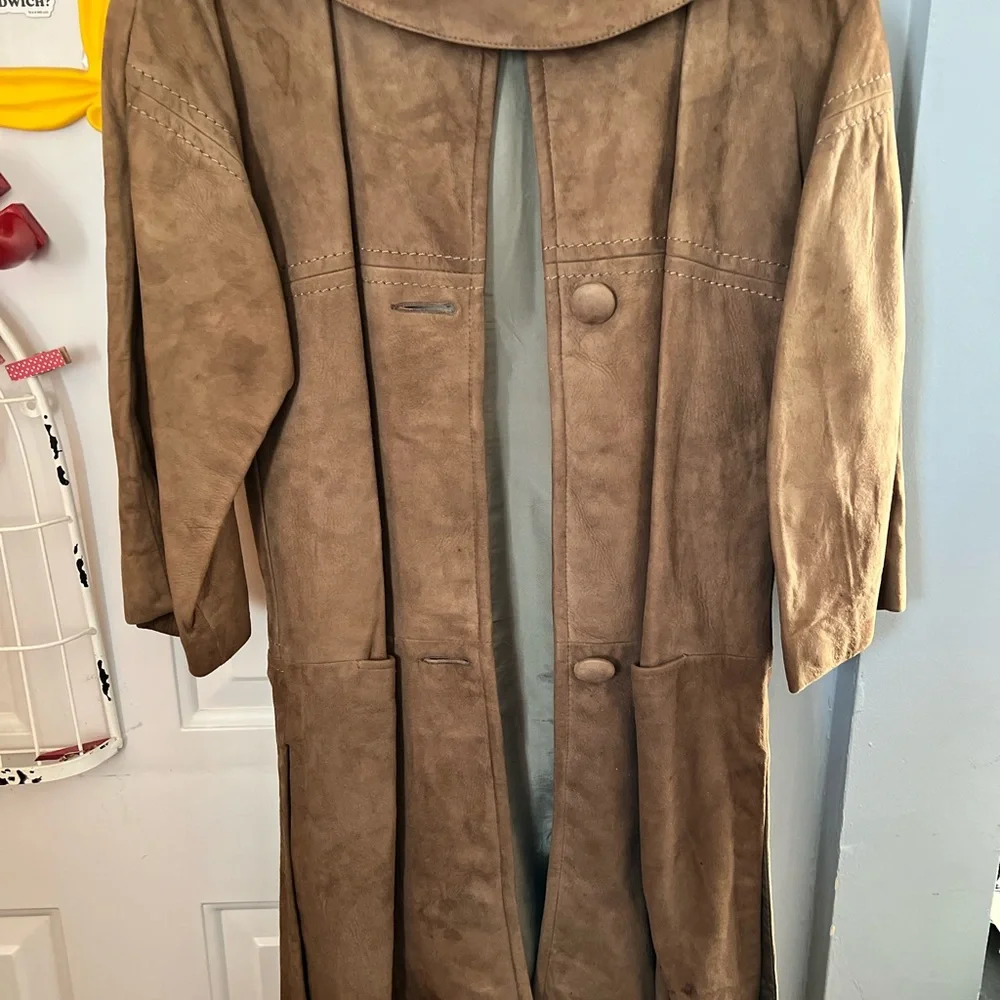 Vintage brown suede knee length coat - Picture 3 of 4